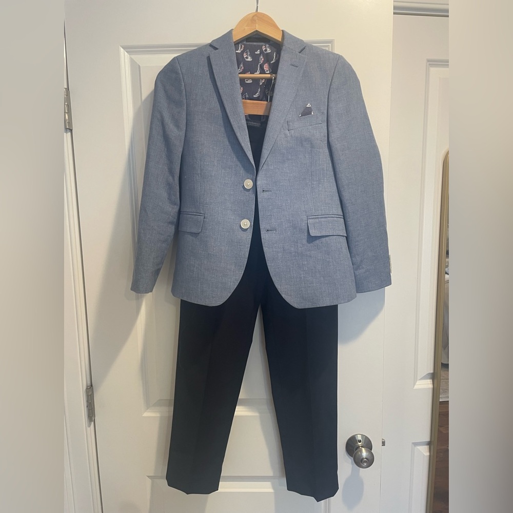 Boys Ralph Lauren Light Blue Linen-Blend Blazer and Navy Dress Pants Set